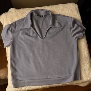 Gray Collared Short Sleeve Top